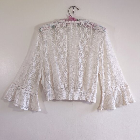 Hollister Lace & Crochet Boho Crop Top Bell Sleeves Festival Fairy Coquette Sz L - Picture 5 of 15